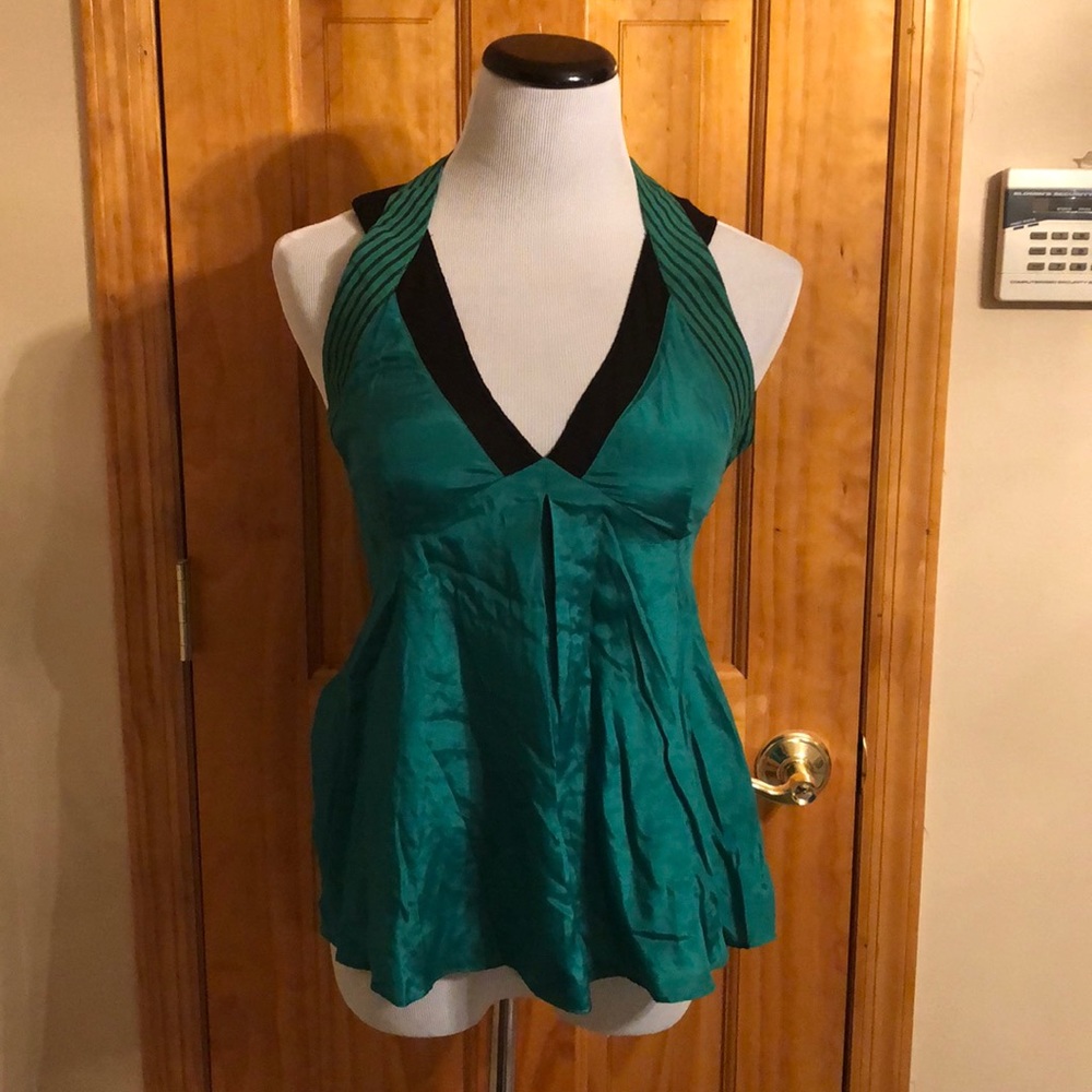 Armani Exchange emerald green silk side zip top